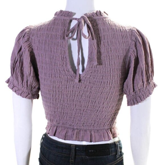Free people short sleeve crew neck gauze smocked shirt Mauve size XS top - Picture 3 of 4